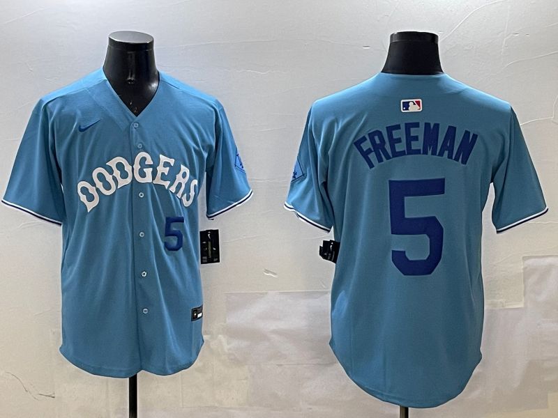 Men Los Angeles Dodgers #5 Freeman Light Blue Throwback Game 2025 Nike MLB Jersey style 9->los angeles dodgers->MLB Jersey